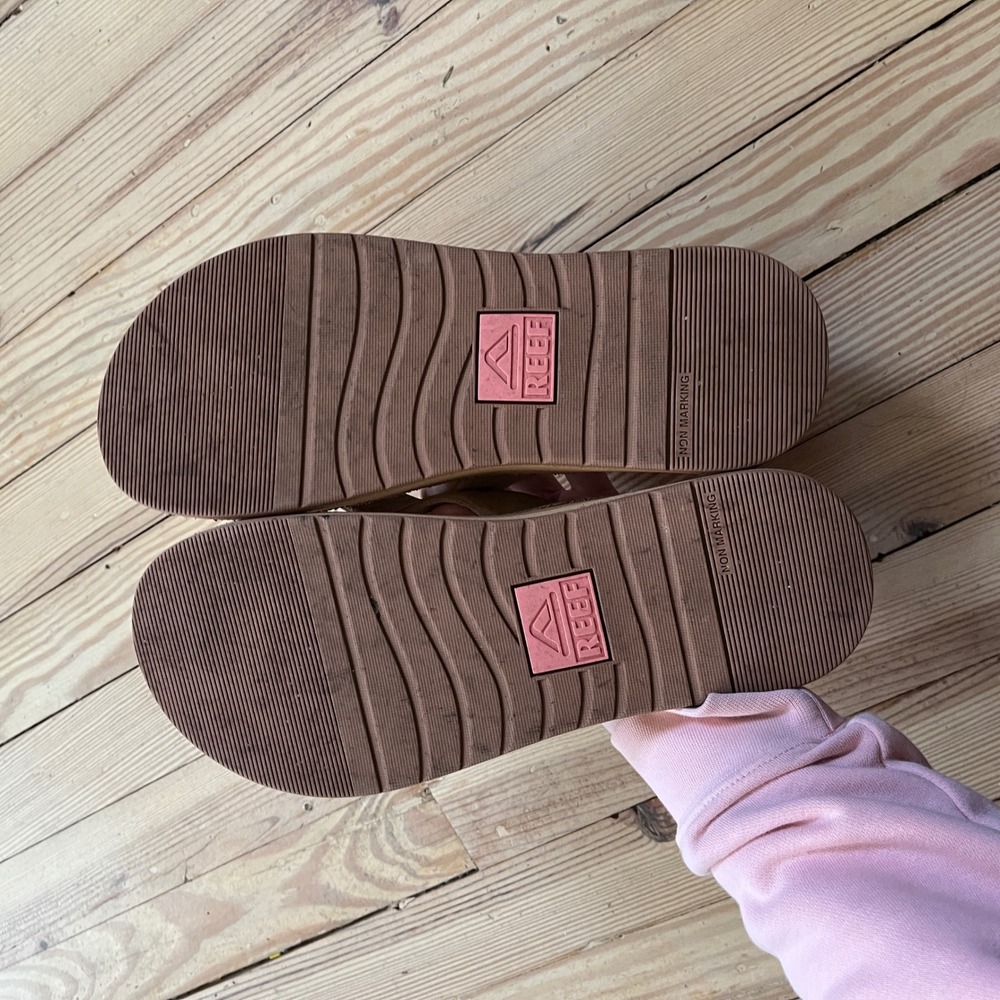 Reef Ojai Classic Flip Flops Womens Size 10 Tan Brown Leather Thong Sandals - Picture 8 of 9